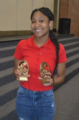 MIDDLE SCHOOL CHEER AWARD WINNER --  Reginae Caldwell, a member of the Fulton Independent Middle School Cheer team, was the recipient of the Most Valuable Team member and the Academic Award, presented during the May 12 Fulton Middle and High School Sports Banquet.