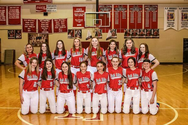 2021 SOUTH FULTON HIGH SCHOOL SOFTBALL TEAM – Pictured are, front row, left to right, Brynn Futrell, Anna Claire Barnes, Chloe Liliker, Anna Gore, Aubree Gore, Abbi McFarland, Hadley Barnes, Maddie Gray; back row, Elizabeth Archie, Mary Pitts, Libbi Clark, Kaleigh Richert, Stasia Madding, Halle Gore, Emily Meadows, and Marli Buchanan. (Photo by Jake Clapper)