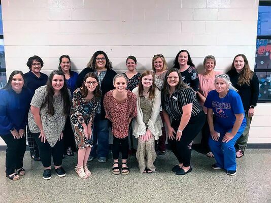 obion county school system treats new employees – Pictured are, new employees in the Obion County School System honored with a reception prior to the Oct. 4 School board meeting, front row, left to right, Lindsey Gidcumb, Madison Pitts, Janet Hailey, Carson Jones, Marlee Wicker, Lauren Kendall, Belinda Hill; back row, Beverly Gidcumb, Susan Sullivan, Dallas Gurley, Candace Thweatt, Tracey Malone, Kim Wade, Billie Jean Molands, and Sara Hester. (Photo submitted)