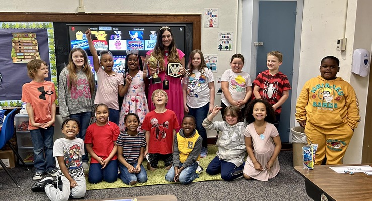 SHOWING UP EARNS REASON TO SHOW OFF -- Students in Ms. Taylor's class at Fulton Independent's Carr Elementary recorded the best attendance record for the school, and won a special award last week for their efforts. (Photo submitted.)