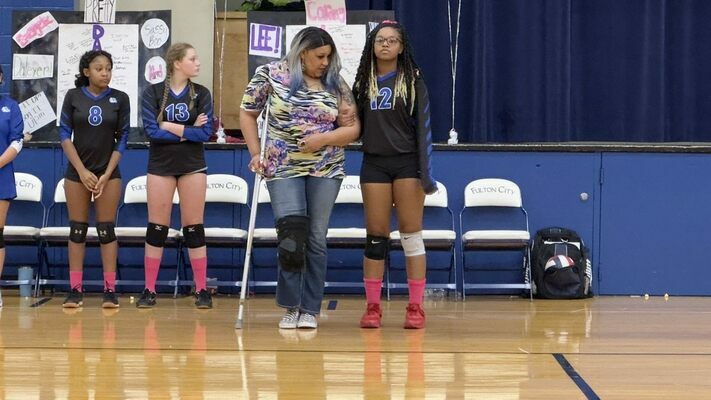 SENIOR VOLLEYBALL HONORED – Daleya Jones, escorted by her mother Mikeya Carr, was honored Oct. 20 during Senior Night festivities before the Lady Bulldogs’ home match-up versus Trigg County. She has been a member of the volleyball and softball teams for two years. (Photo by Mark Collier)