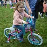 Reese Galloway, 5, of South Fulton, had her ticket drawn for a bike, in the girls age 4-6 category on Saturday at the Egg Hunt.