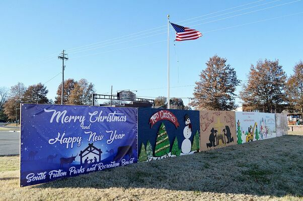 Fulton Tourism's Community Christmas Card Display preparing for view, as shown in this 2019 display.