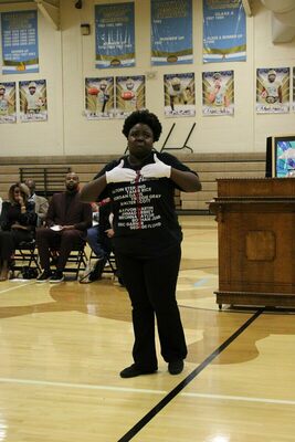 PRAISE DANCE - Jaylia Kinney, Fulton County High School student, performed a Praise Dance, during the Black History Program at Fulton County High School on Feb. 27. (Photo by Barbara Atwill)